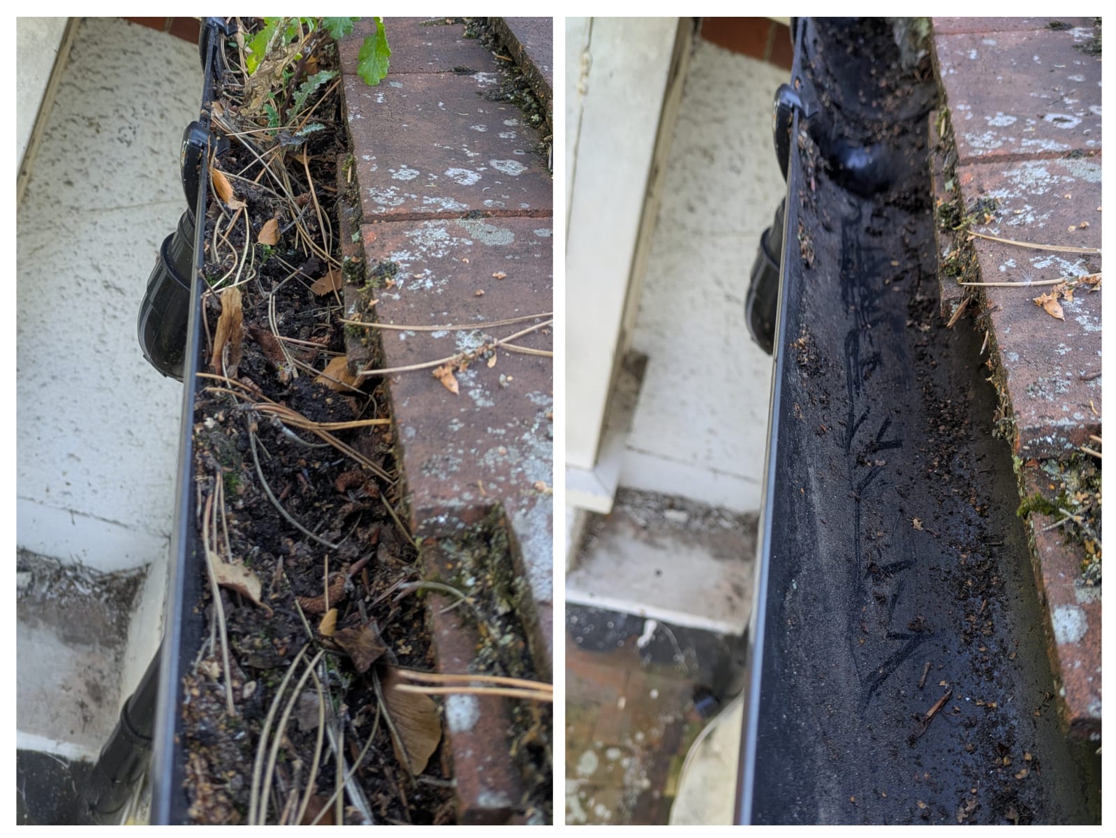 Before and after gutter cleaning