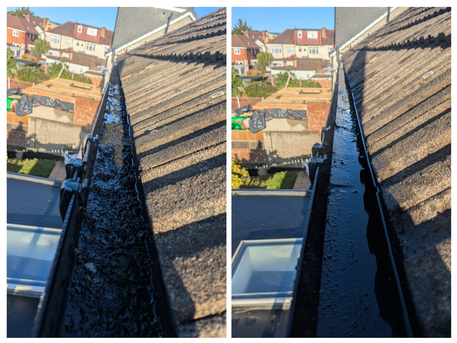 Before and after gutter cleaning